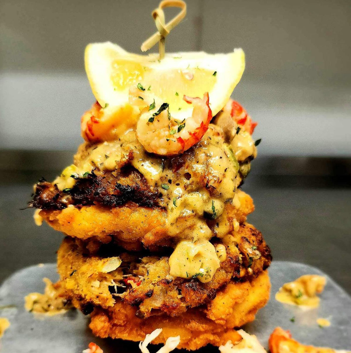 Homemade Crab Cakes with Fried Green Tomatoes